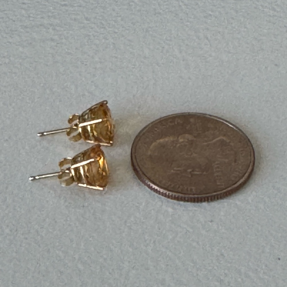 Genuine Citrine Large Studs Solid 14k Yellow Gold - image 7